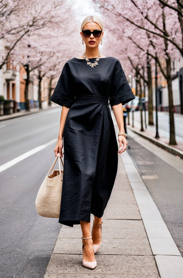 Ladies Elegant Wrap Dress with Wide Cut Sleeves and Fitted Design Ivyshape