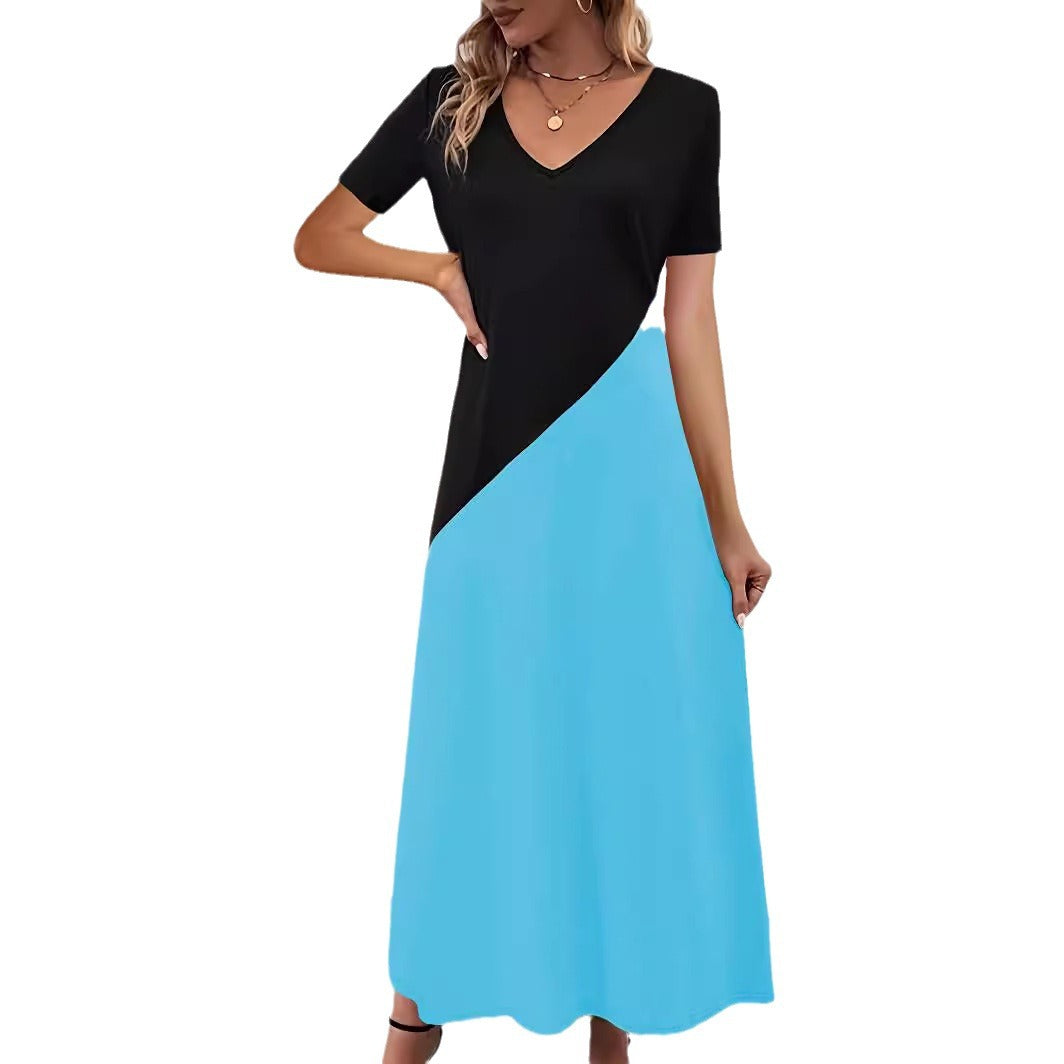 Maxi dress with color block for women Ivyshape