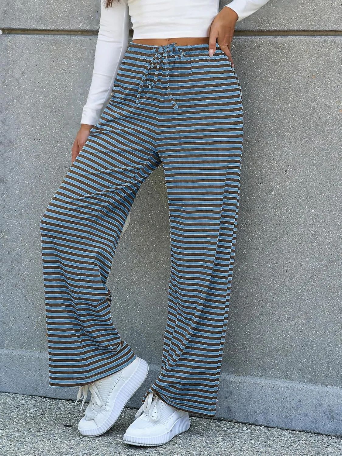 Women's High-Waisted Striped Lounge Pants Ivyshape