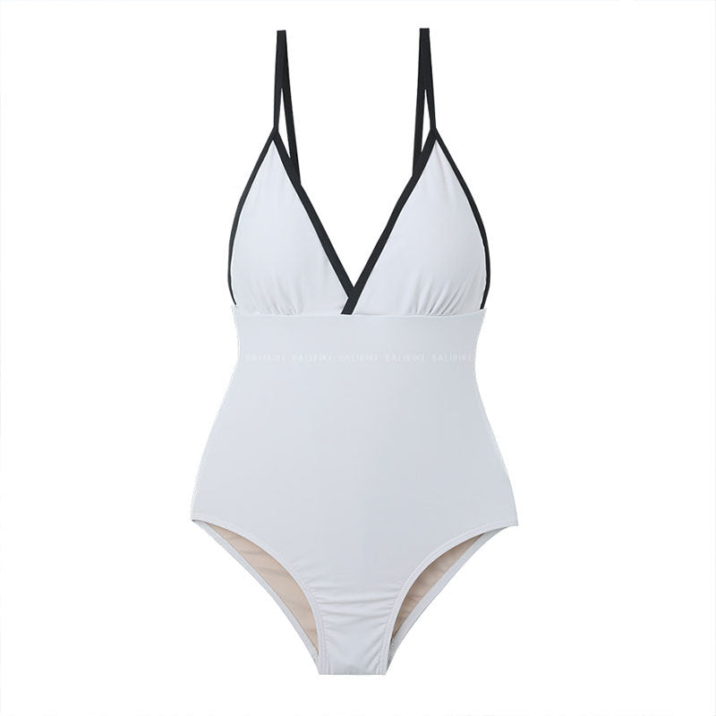 Women's stylish one-piece swimsuit with chic V-neckline and contrasting straps Ivyshape