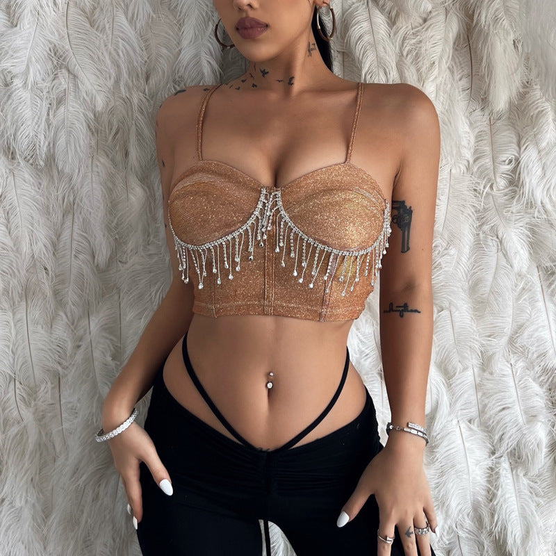 Women's Sparkling Off-Shoulder Crop Top with Bead Embellishments Ivyshape