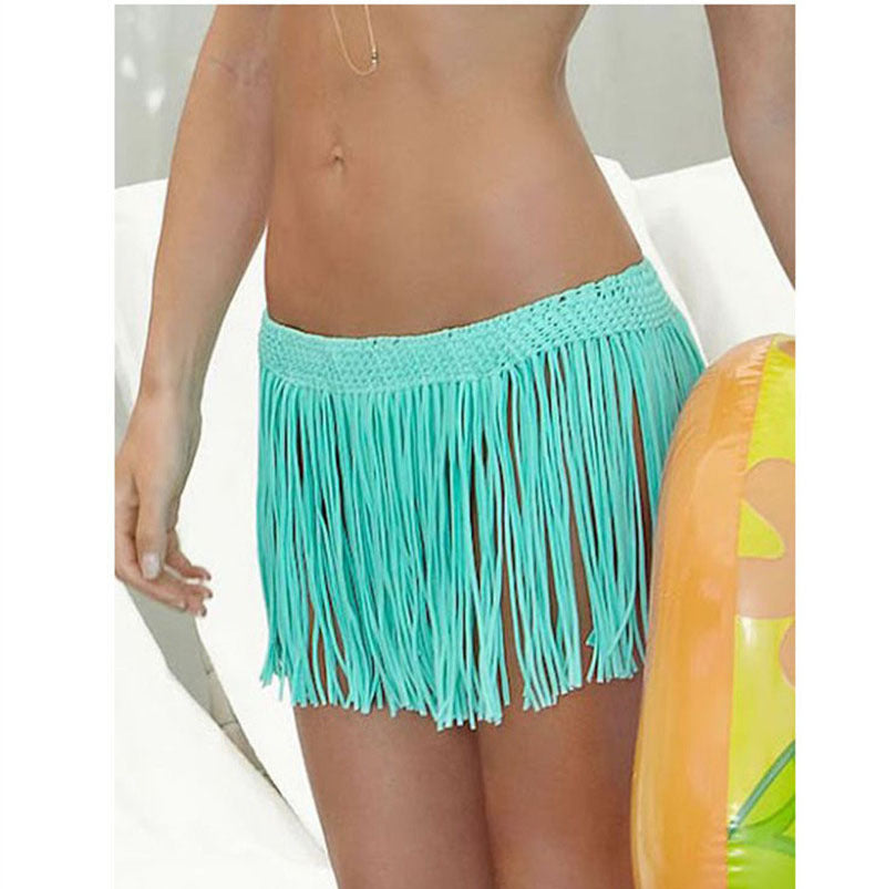 Ladies casual beach skirt with trendy fringe design Ivyshape