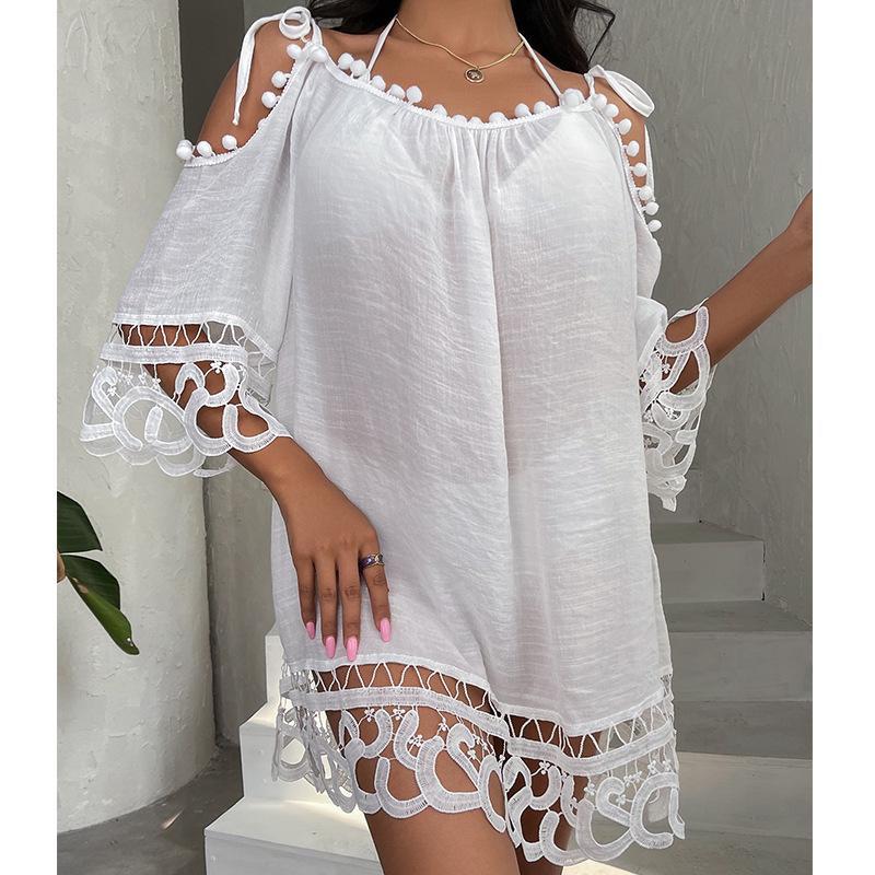 Women's Beach Cover-up with Refined Crochet Decorations Ivyshape