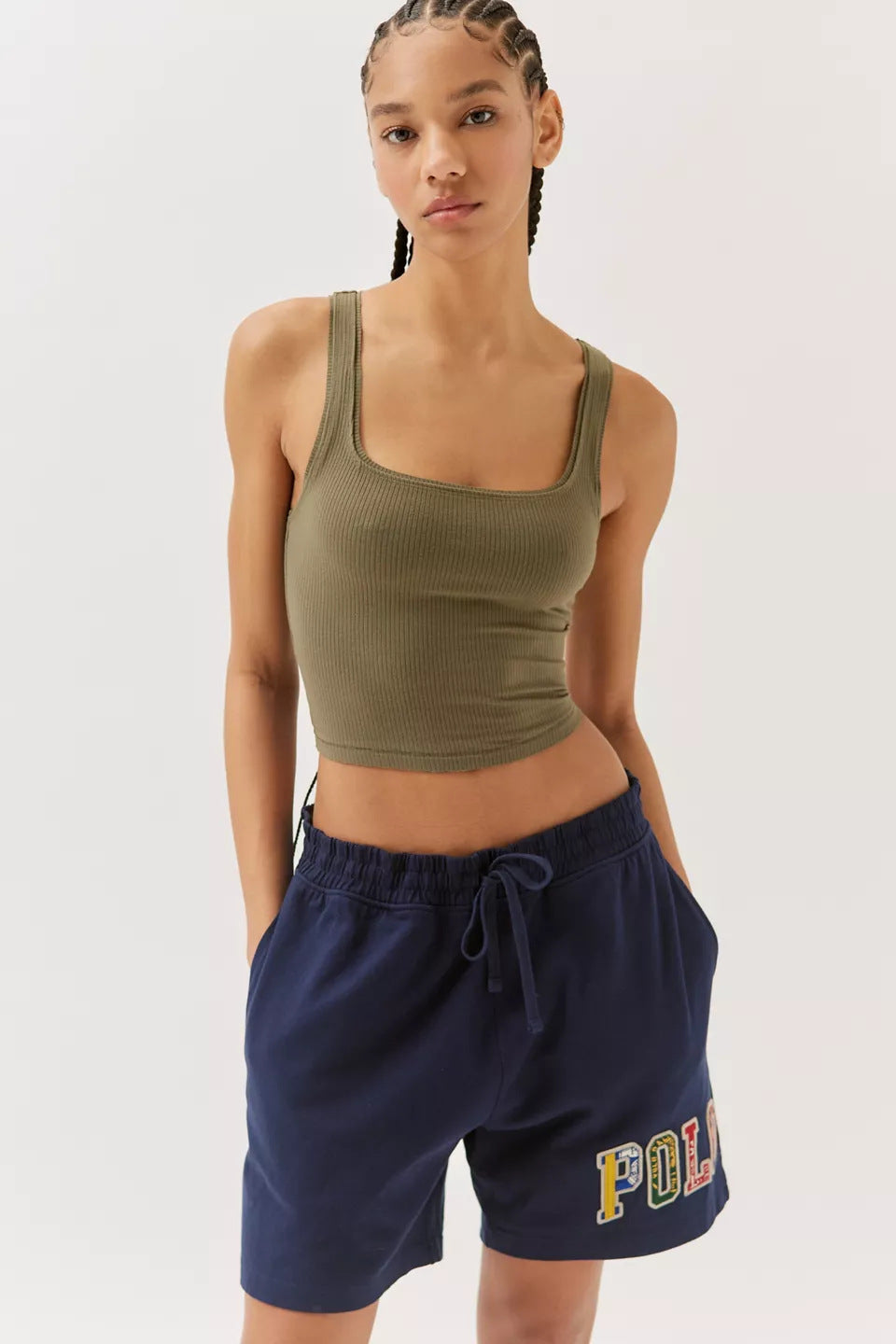 Women's body-hugging cropped top with square neckline and ribbed texture Ivyshape