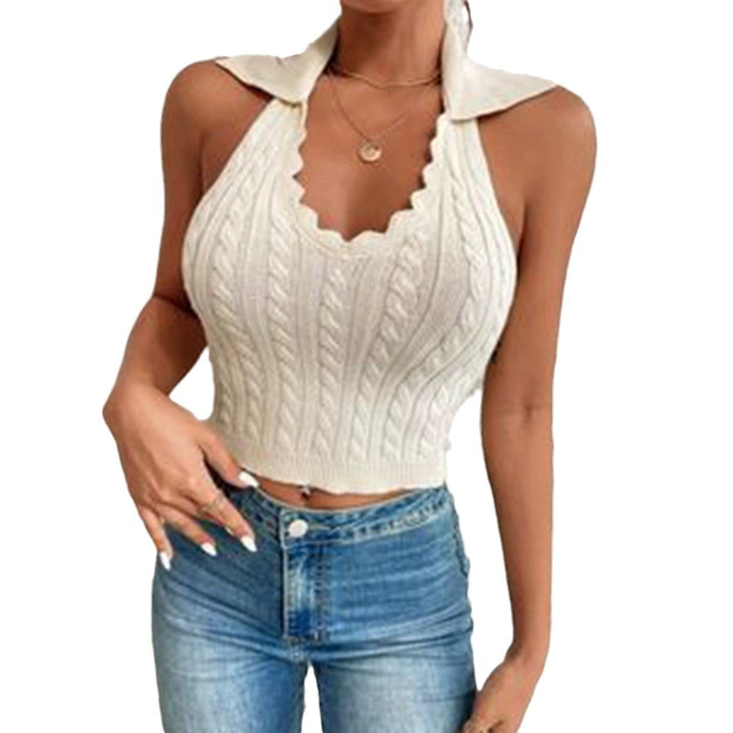 Ladies stylish knitted top with collar Ivyshape