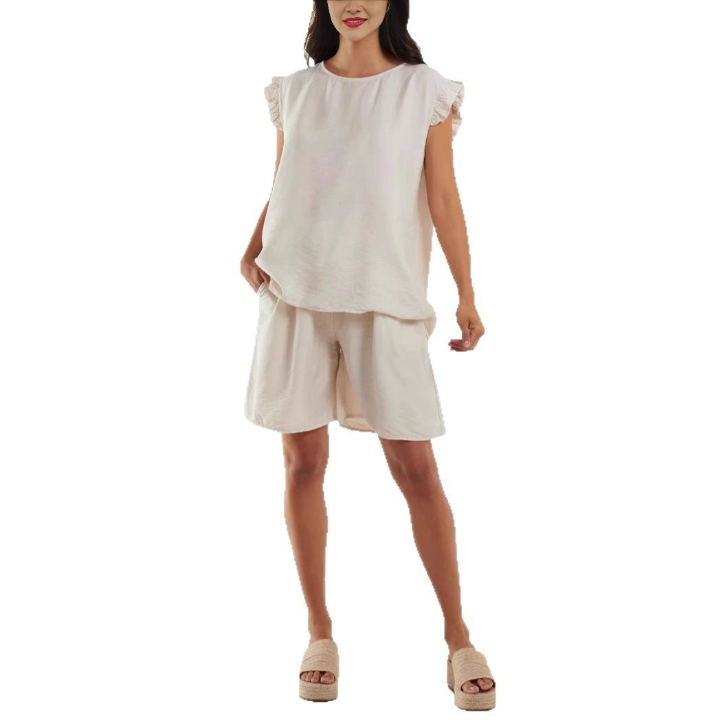 Women's Relaxed Fit Ruffle Sleeve Two-Piece Set Ivyshape