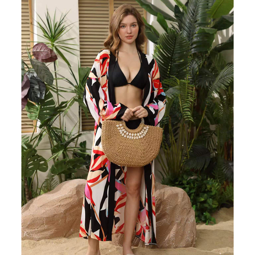 Ladies Wellness Kimono with floral design and tie belt Ivyshape