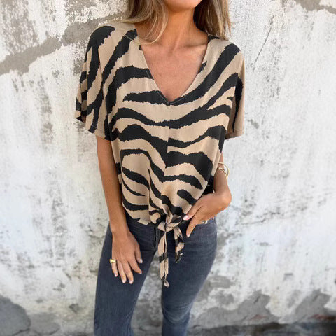 Ladies Elegant V-Neck Tie-Front Blouse Ivyshape