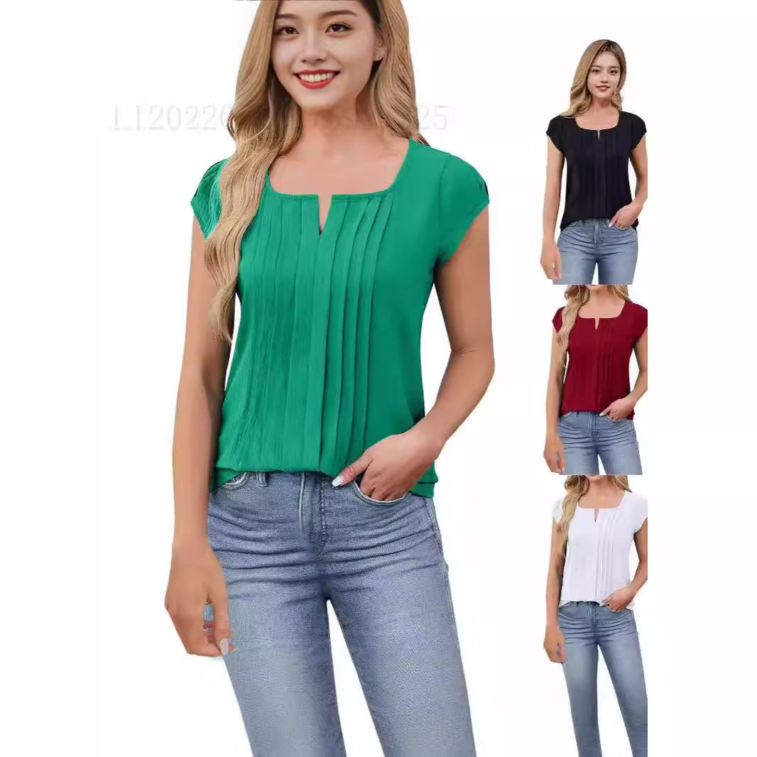Ladies elegant pleated blouse with V-neck Ivyshape