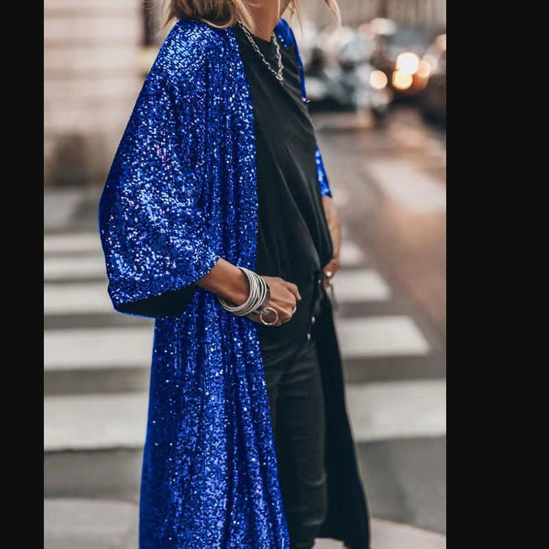 Ladies glittering kimono-style overlay with wide sleeves Ivyshape