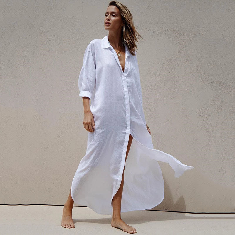 Women's beach blouse with a casual fit and elegant collar Ivyshape