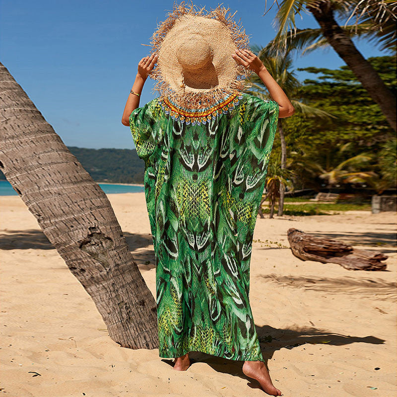 Women's beach kaftan with intricate tropical pattern and relaxed fit Ivyshape