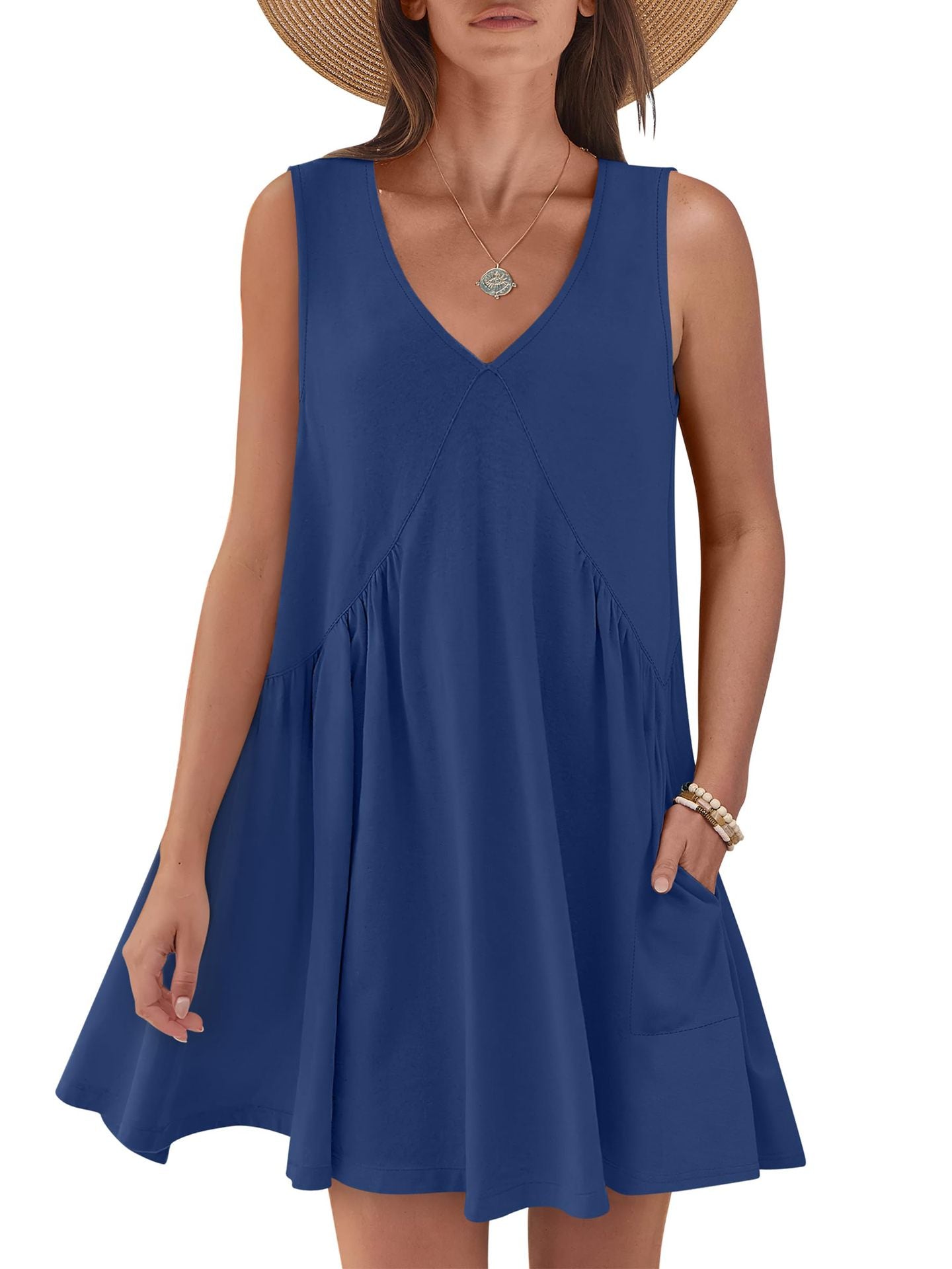 Ladies flared A-line summer dress with pockets Ivyshape