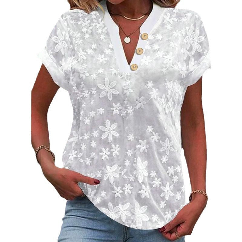 Ladies blouse with floral embroidery design Ivyshape