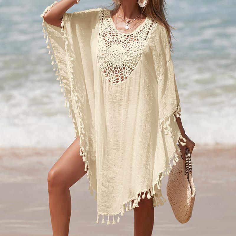 Women's airy beach tunic with fringed accents Ivyshape