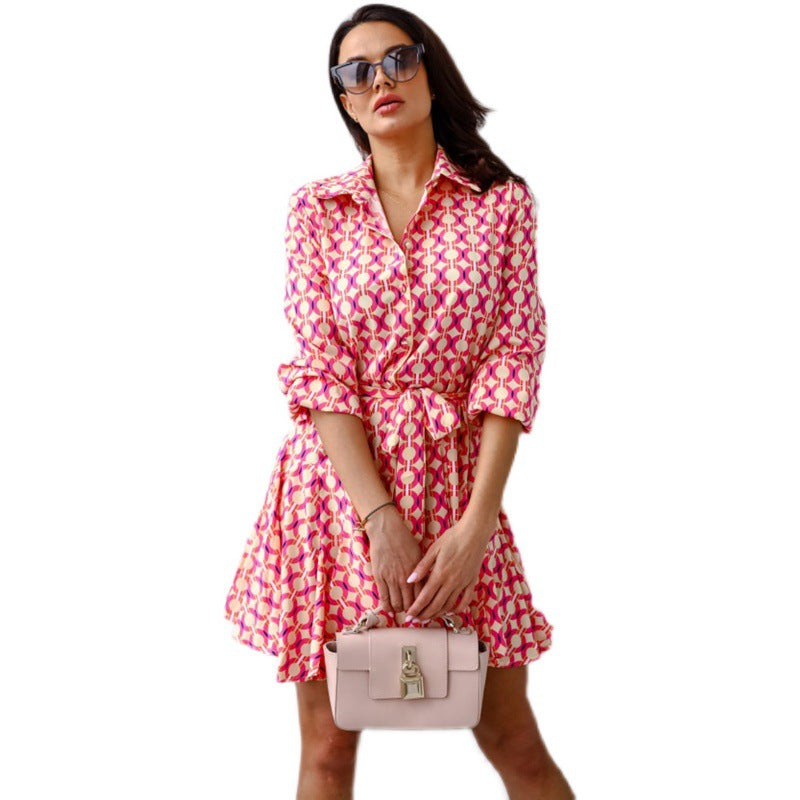 Women's shirt dress with colorful pattern and fitted cut Ivyshape