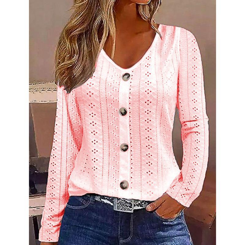 Women's elegant long-sleeve blouse with button details Ivyshape