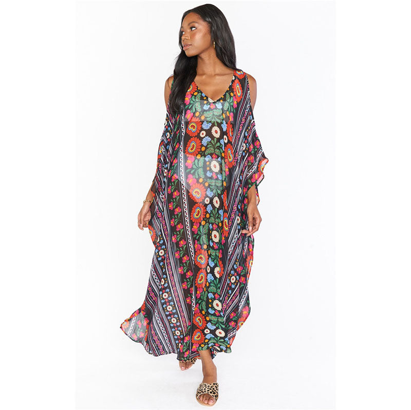 Women’s Beach Cover-up with Floral Pattern and Side Slits Ivyshape