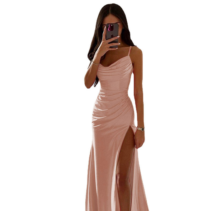 Ladies Elegant Gathered High Slit Maxi Dress Ivyshape