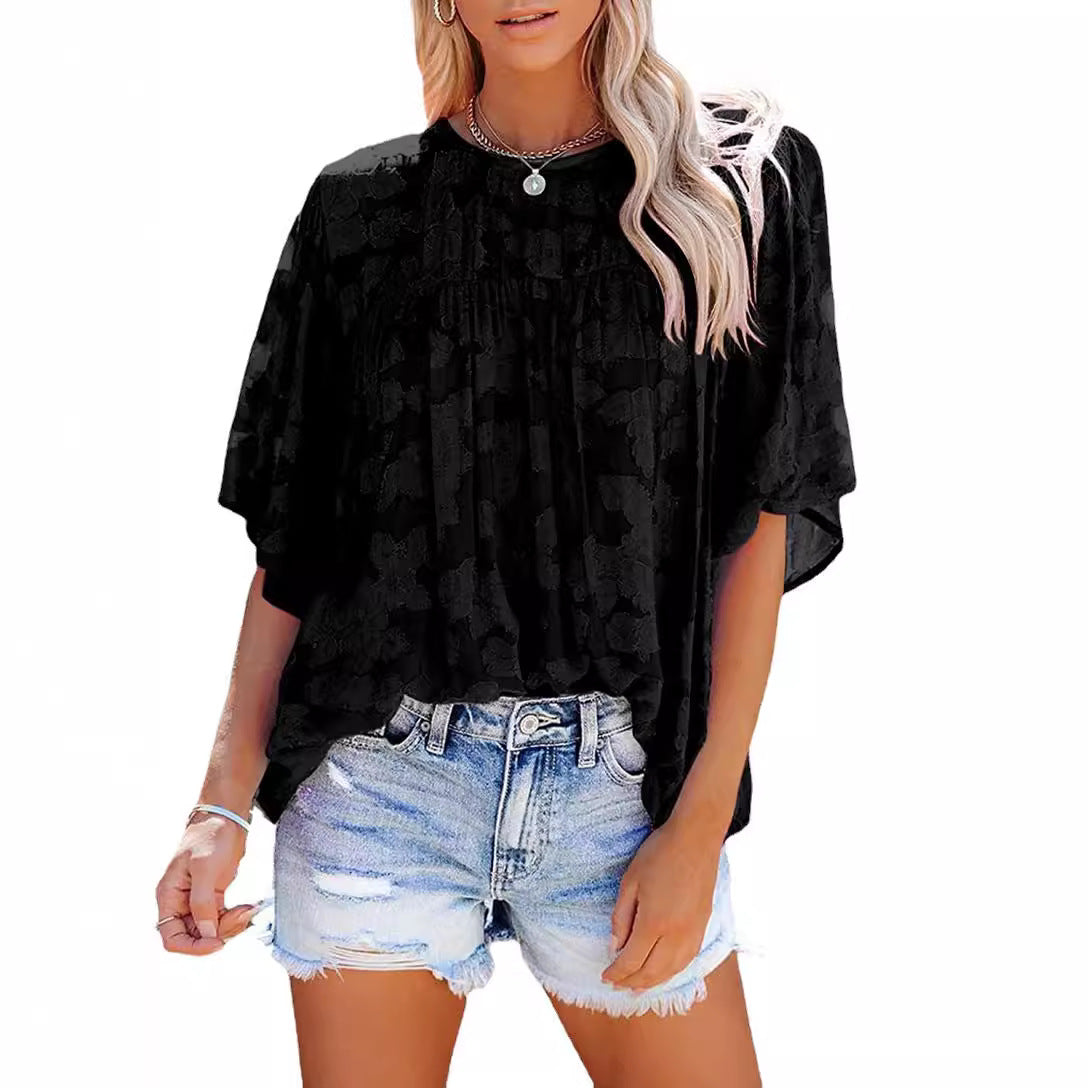 Women's Flowing Structured Short Sleeve Blouse Ivyshape