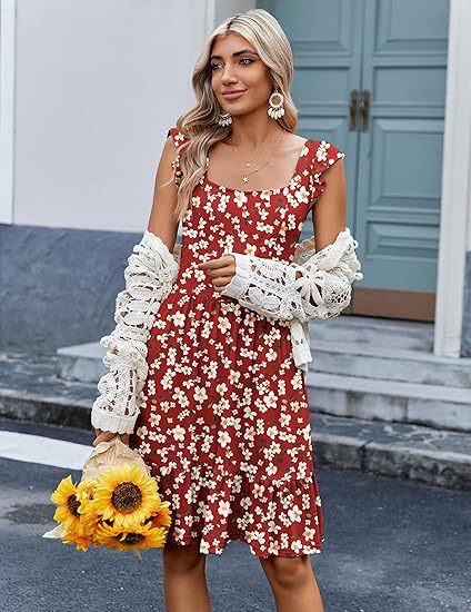 Women Floral Tiered Midi Dress Ivyshape
