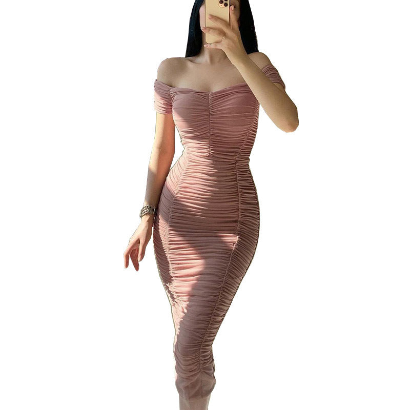 Women's Off-Shoulder Gathered Midi Dress Ivyshape