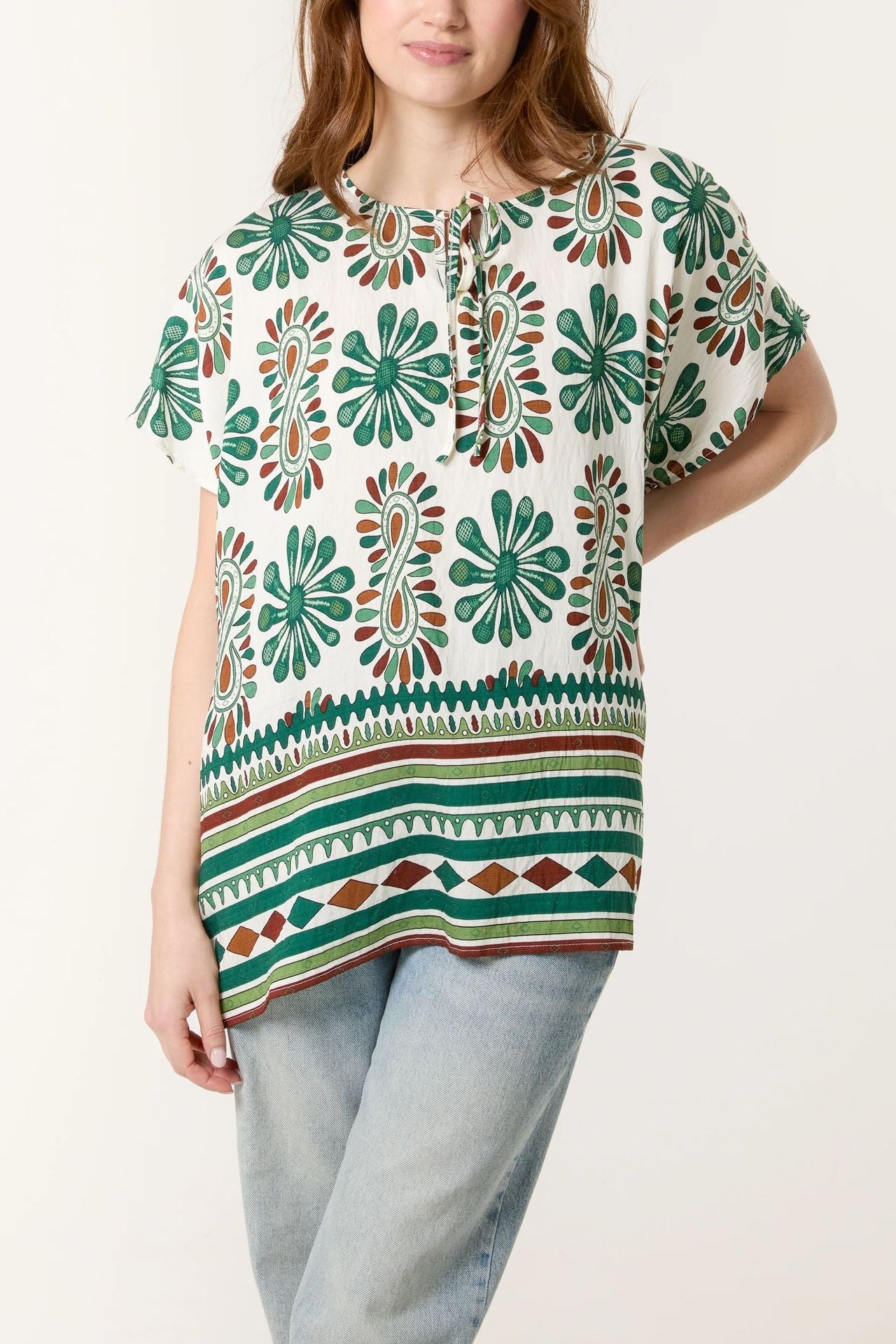 Women's Bohemian-inspired floral pattern tunic top Ivyshape