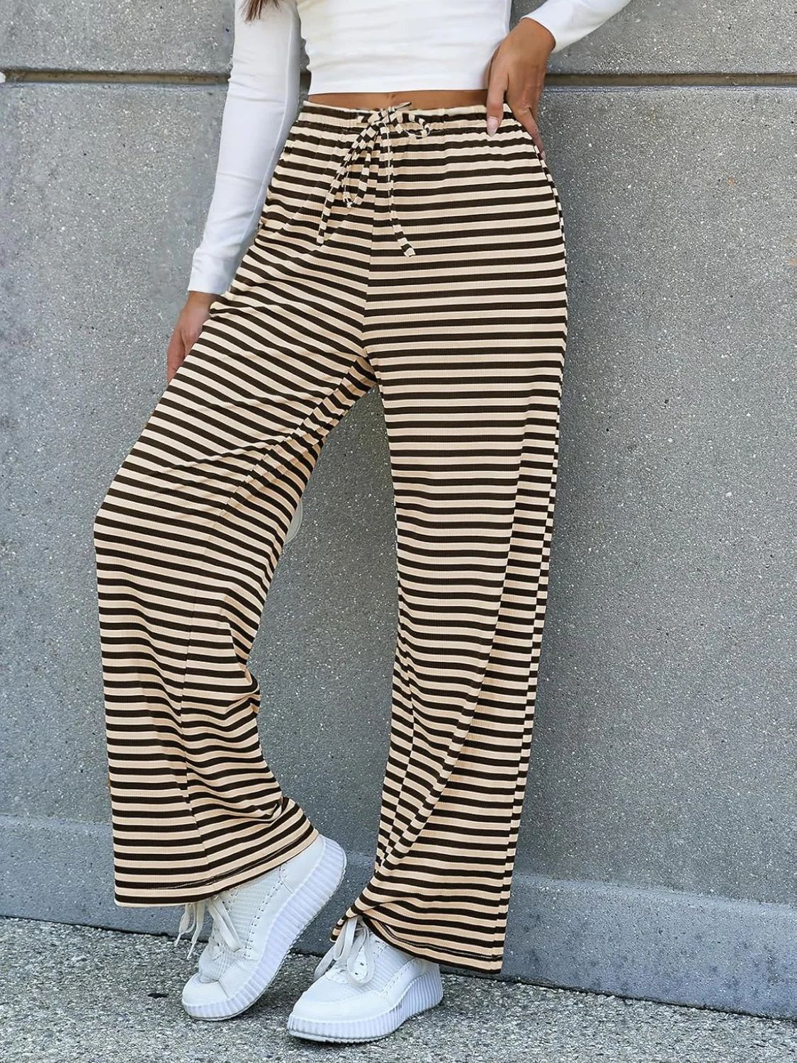 Women's High-Waisted Striped Lounge Pants Ivyshape