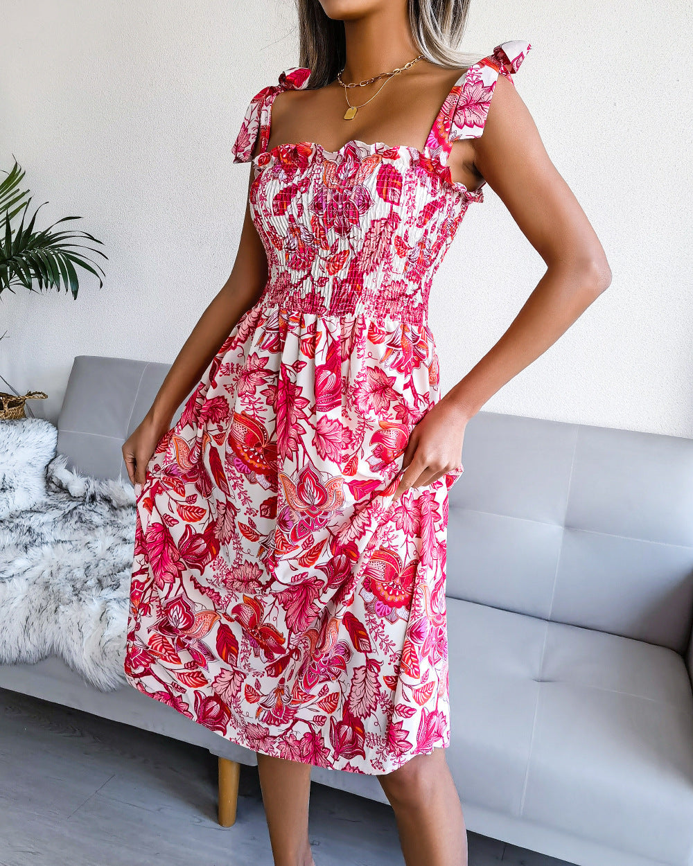 Ladies summer beach dress with ruffle details Ivyshape