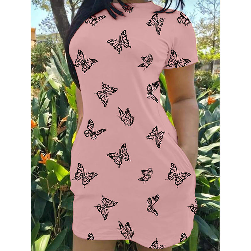 Women's fitted dress with butterfly pattern Ivyshape