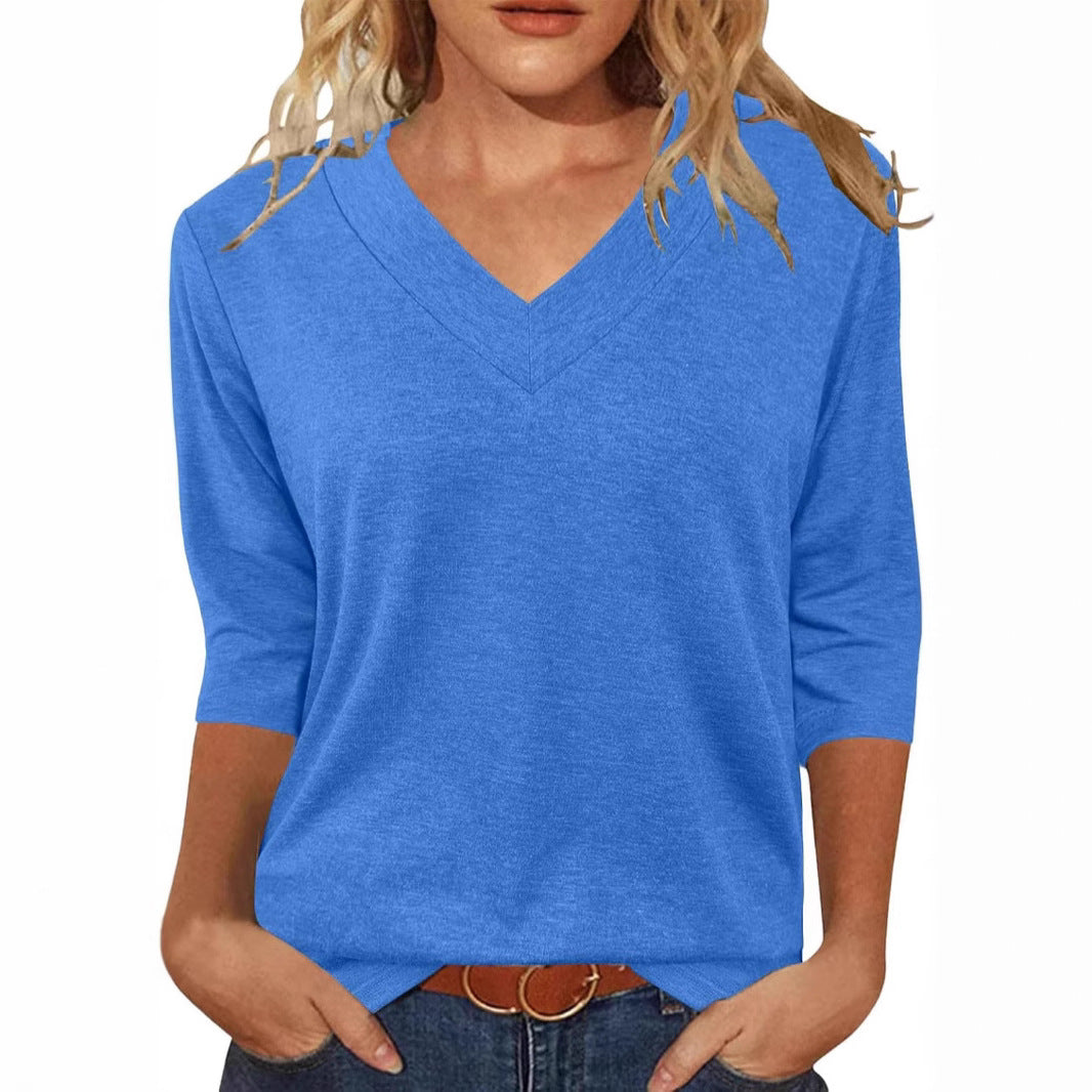 Women Relaxed Fit V-Neck Top Ivyshape