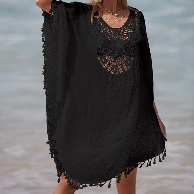Women's airy beach tunic with fringed accents Ivyshape