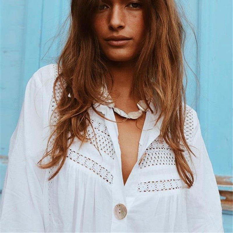 Women's Beach Shirt with Elegant Crochet Details Ivyshape