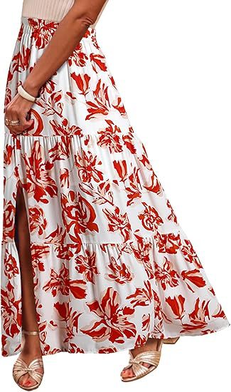 Women's Bohemian Floral Tiered Dress Maxi Skirt Ivyshape