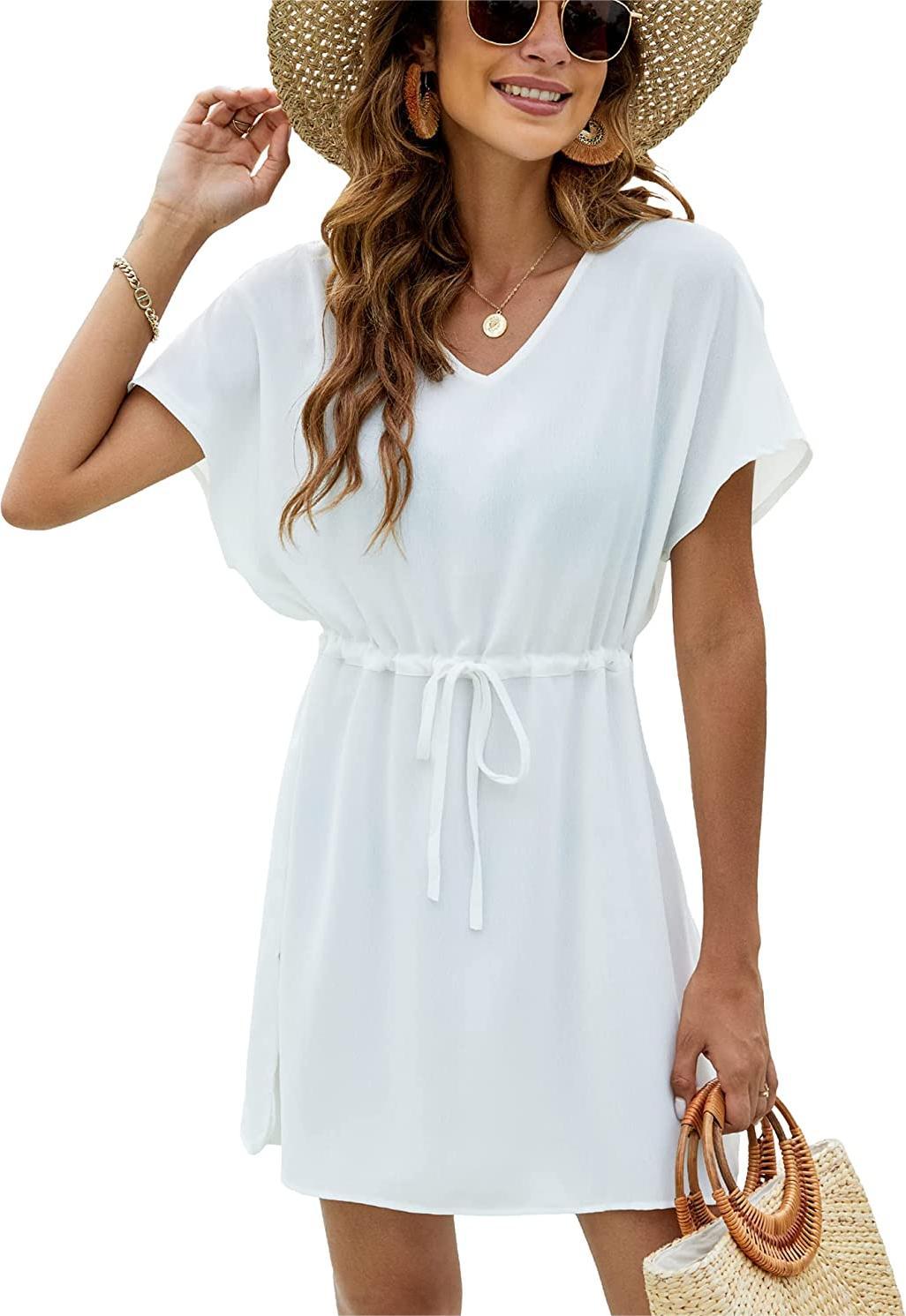 Women's Casual V-Neck Drawstring Mini Dress Ivyshape