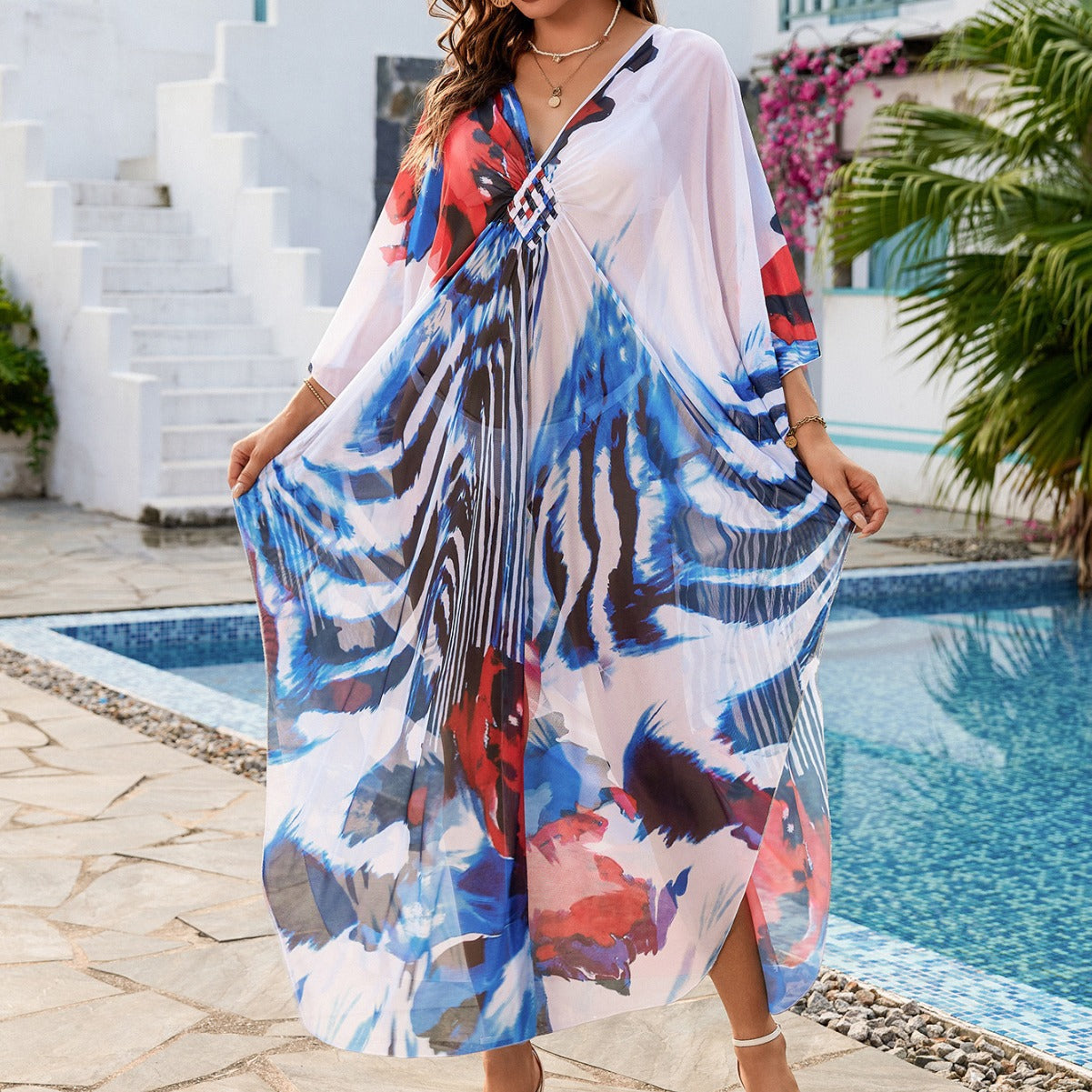 Ladies elegant beach cover-up with elaborate butterfly motifs Ivyshape