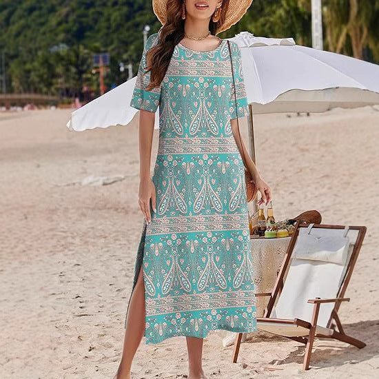 Women's Bohemian Style Maxi Dress with Side Slits Ivyshape