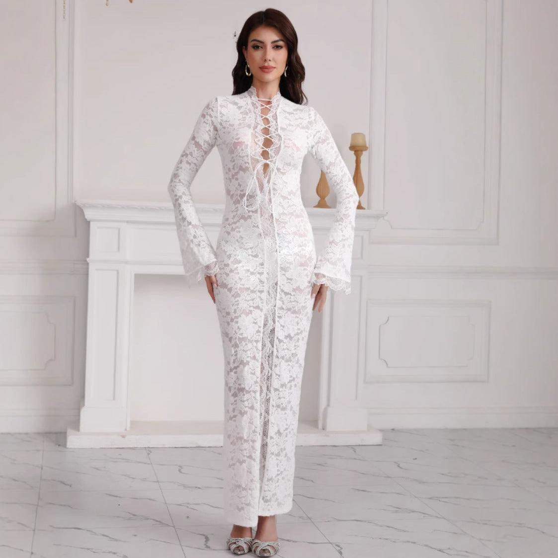 Ladies Elegant Lace Maxi Dress Ivyshape