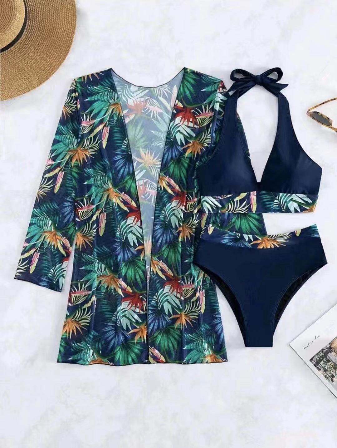 Women's bikini set with floral kaftan Ivyshape