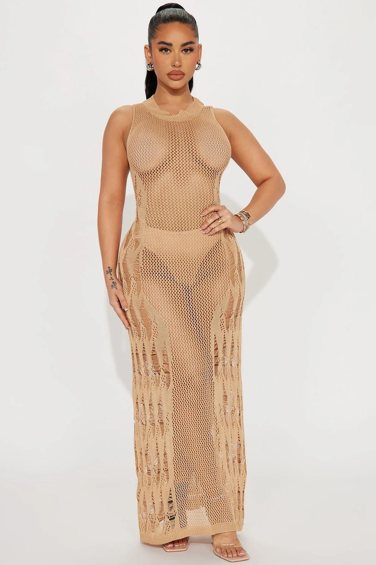 Women's transparent beach dress in modern net design Ivyshape