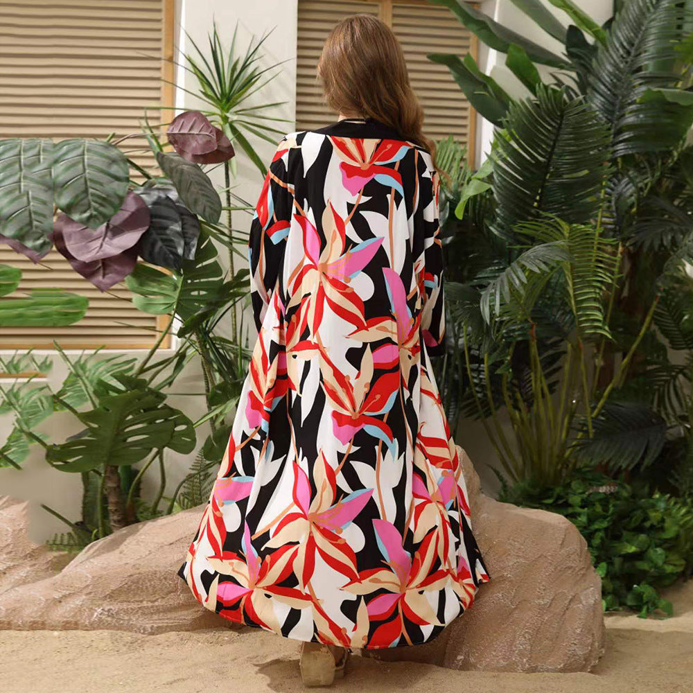 Ladies Wellness Kimono with floral design and tie belt Ivyshape
