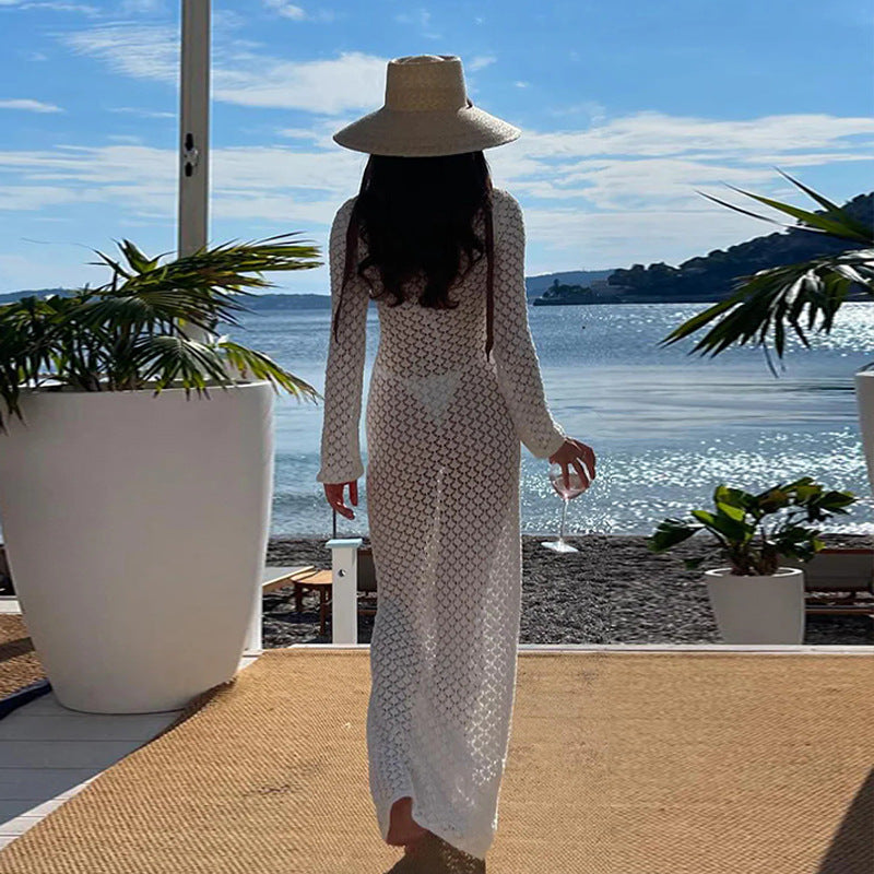Women’s net knit maxi dress with flared sleeves Ivyshape