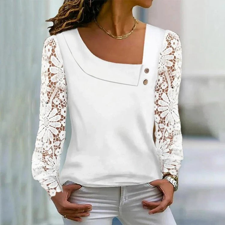 Women’s fashionable top with elegant lace details and button design Ivyshape