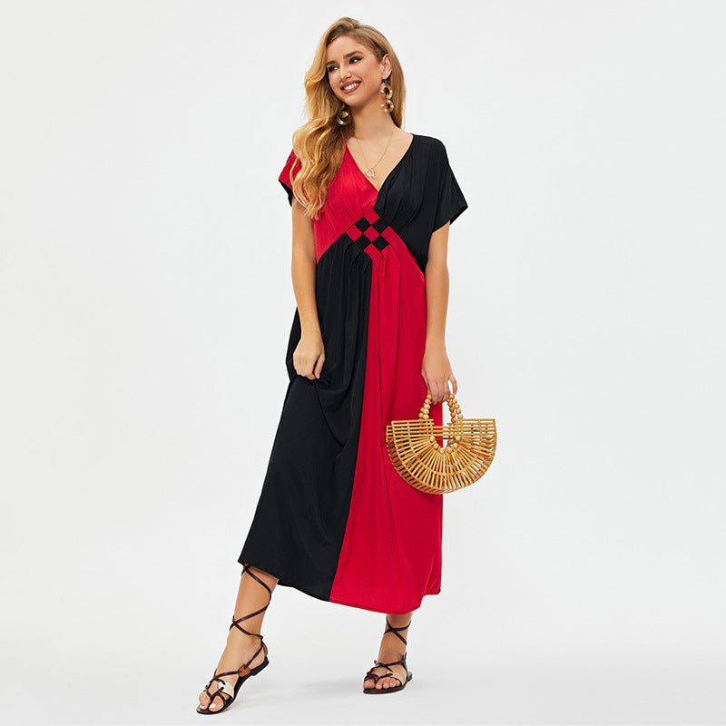 Women's airy maxi dress with modern color block design Ivyshape