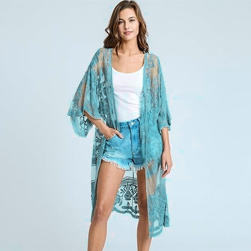 Ladies Elegant Crochet Kimono with Floral Details Ivyshape