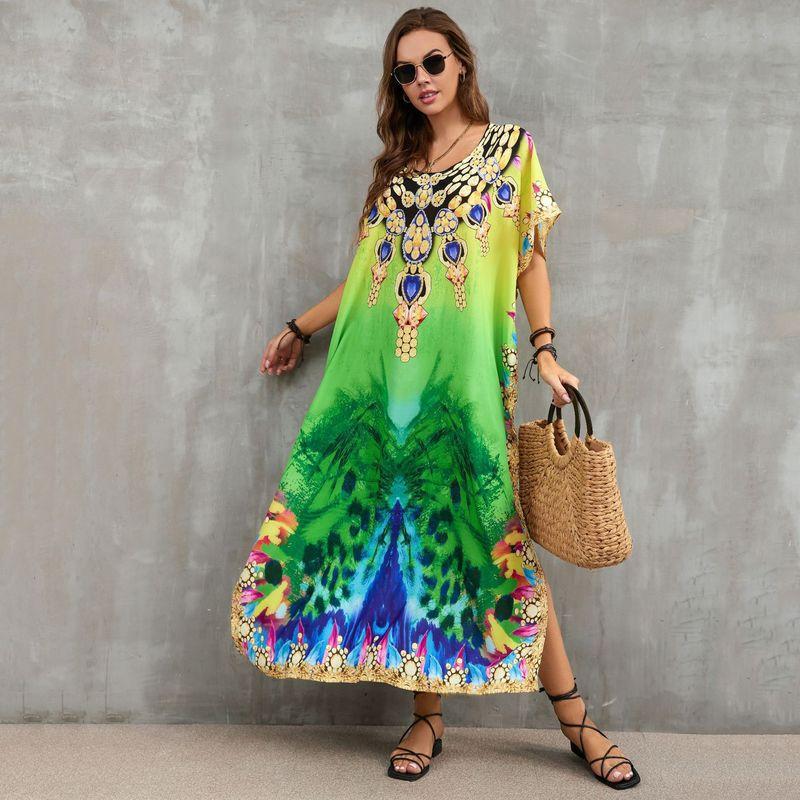 Ladies kaftan dress with majestic animal motif and side slits Ivyshape