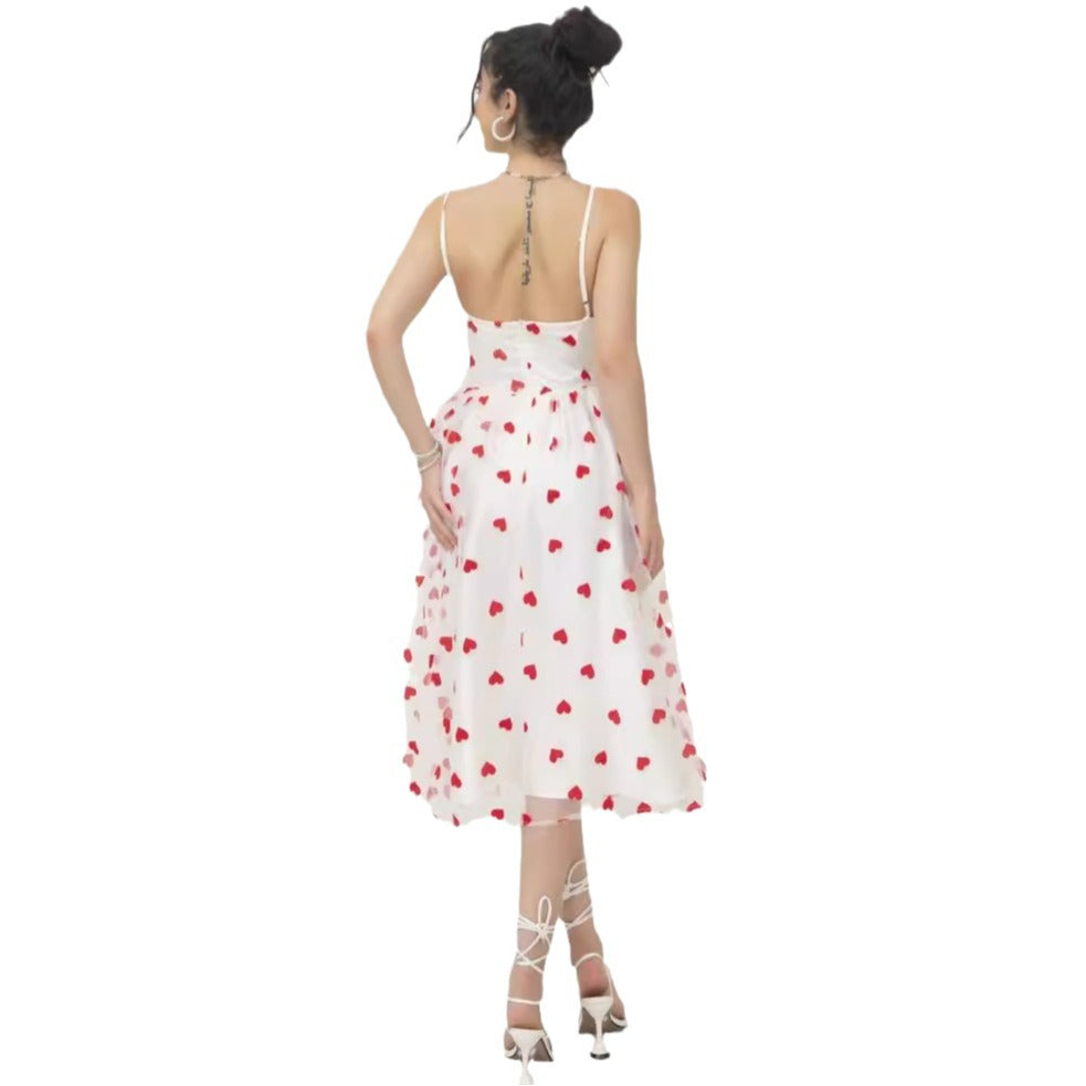Women Heart Pattern A-Line Midi Dress Ivyshape
