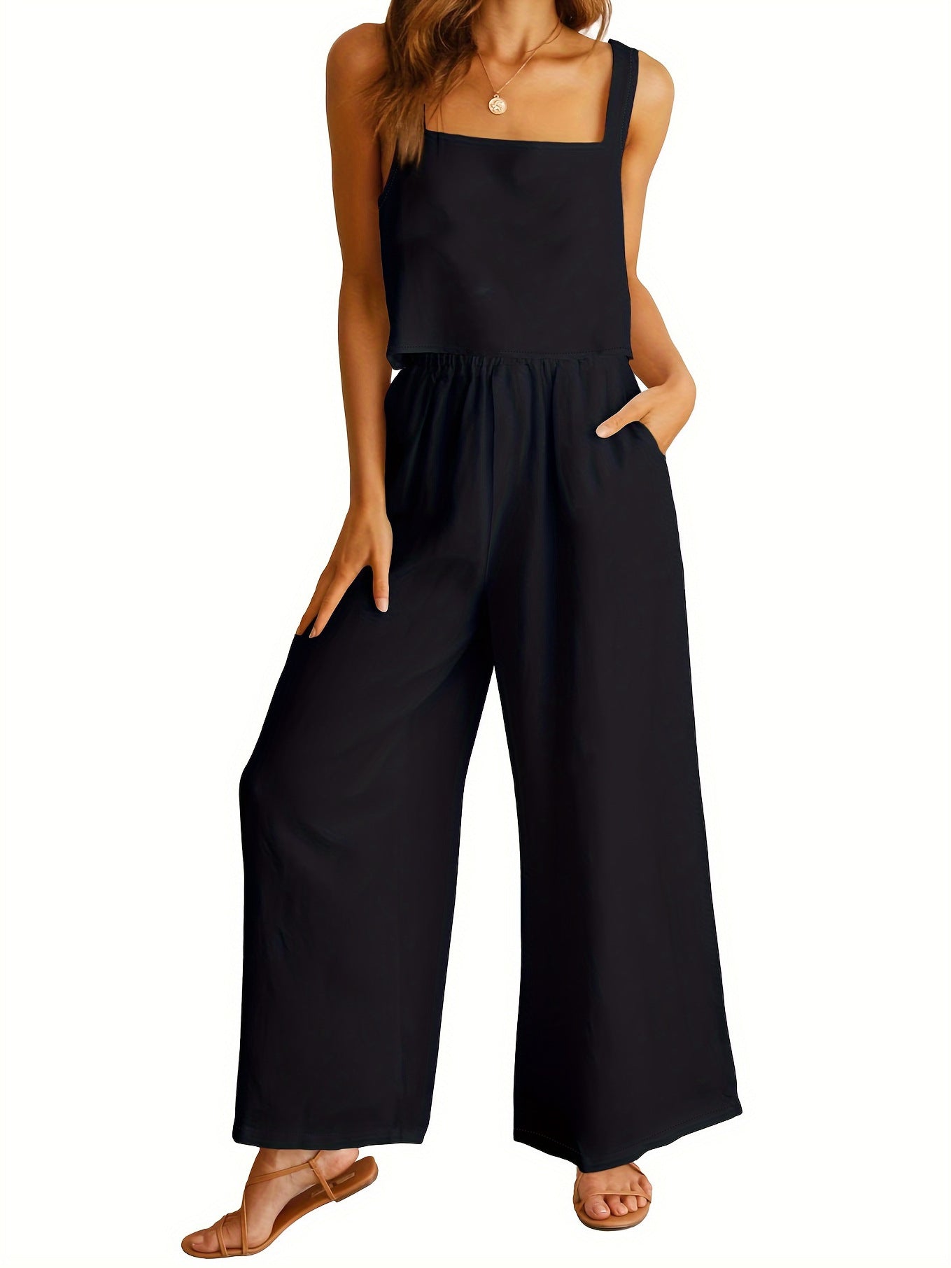 Women's jumpsuit with wide leg and adjustable straps Ivyshape