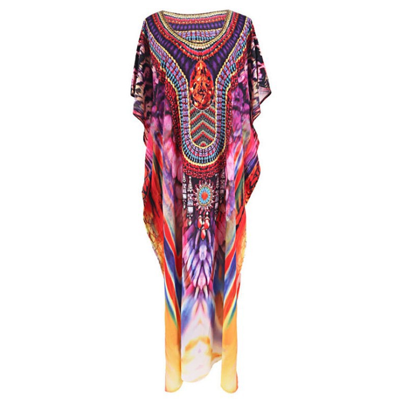 Women's beach kaftan with intricate design and colorful patterns Ivyshape