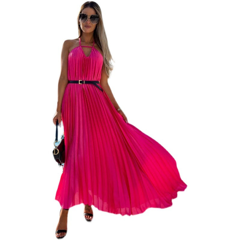 Women’s maxi dress with pleats and halter design Ivyshape